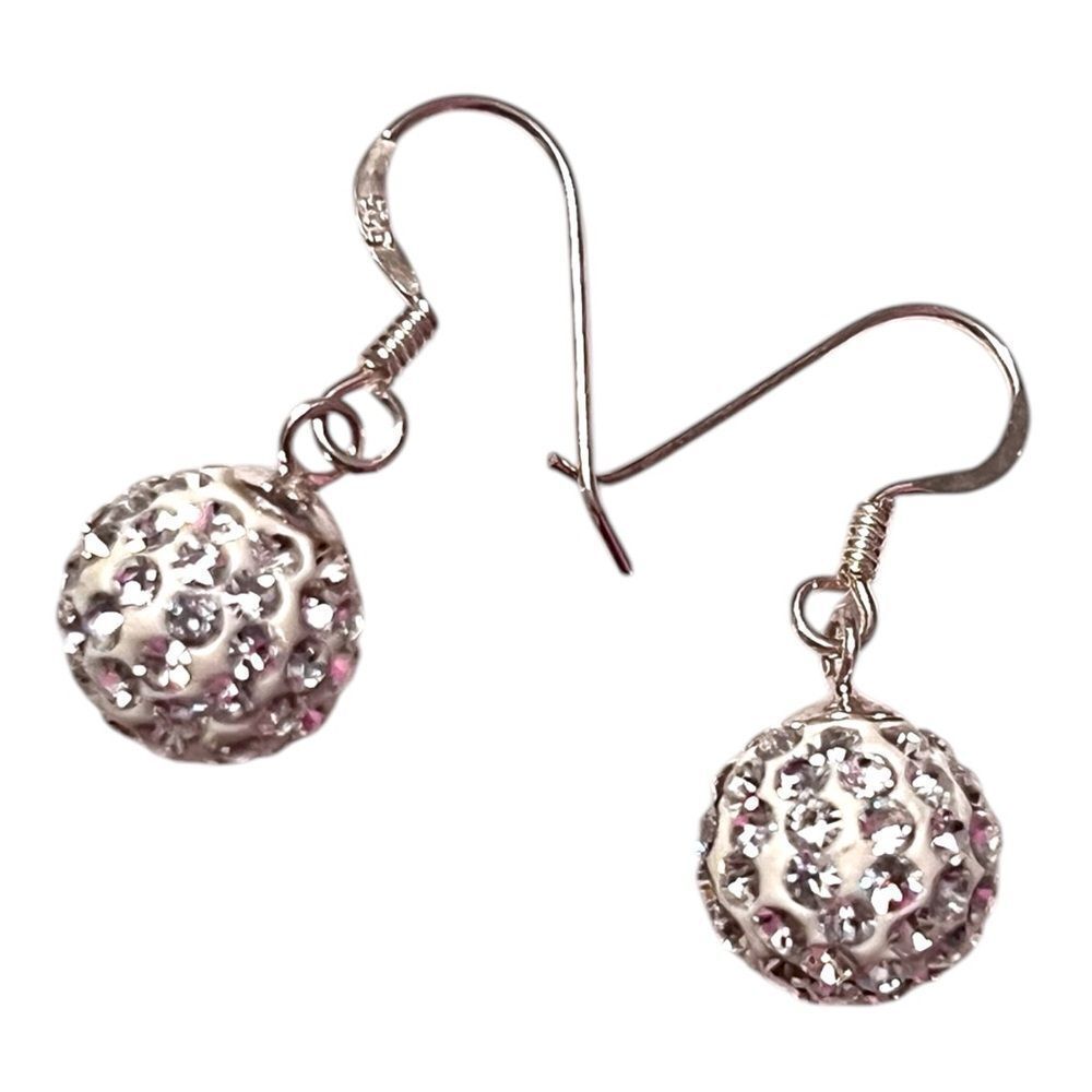 Elegant Sterling Silver Crystal Ball Dangle Earrings - Picture 2 of 3